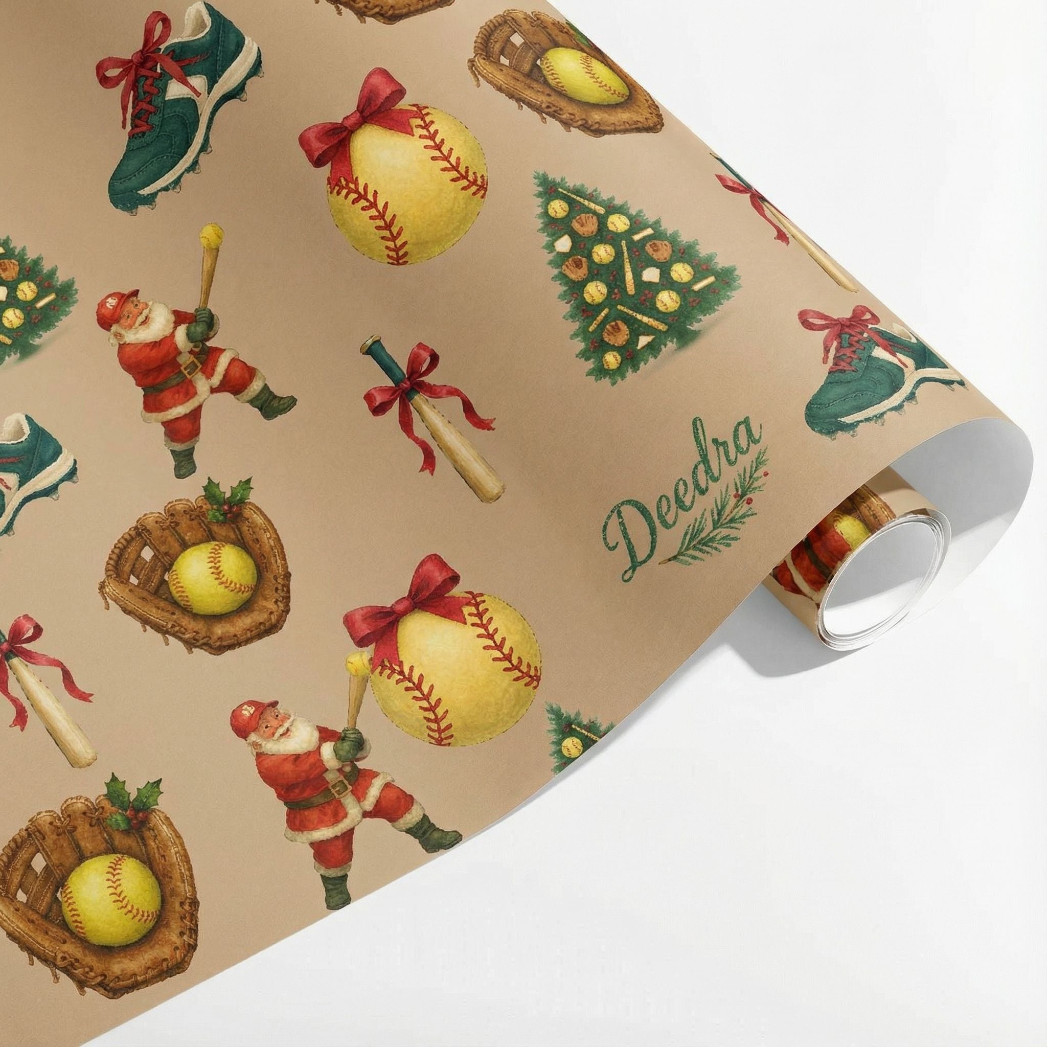 Softball Christmas Wrapping Paper - Nostalgic Holiday Sports Theme - Photo 3