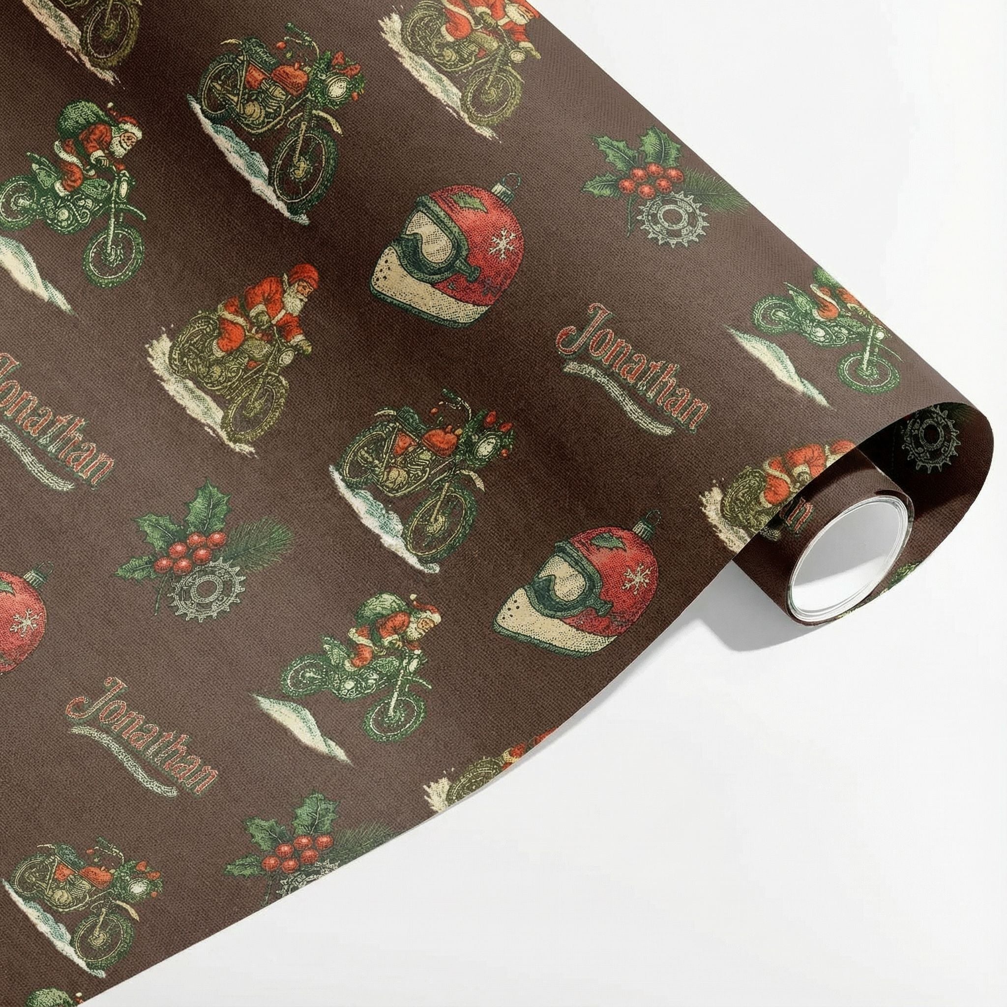 Customizable Christmas Dirt Bike Gift Wrap - Retro Santa Rider Pattern - Photo 3