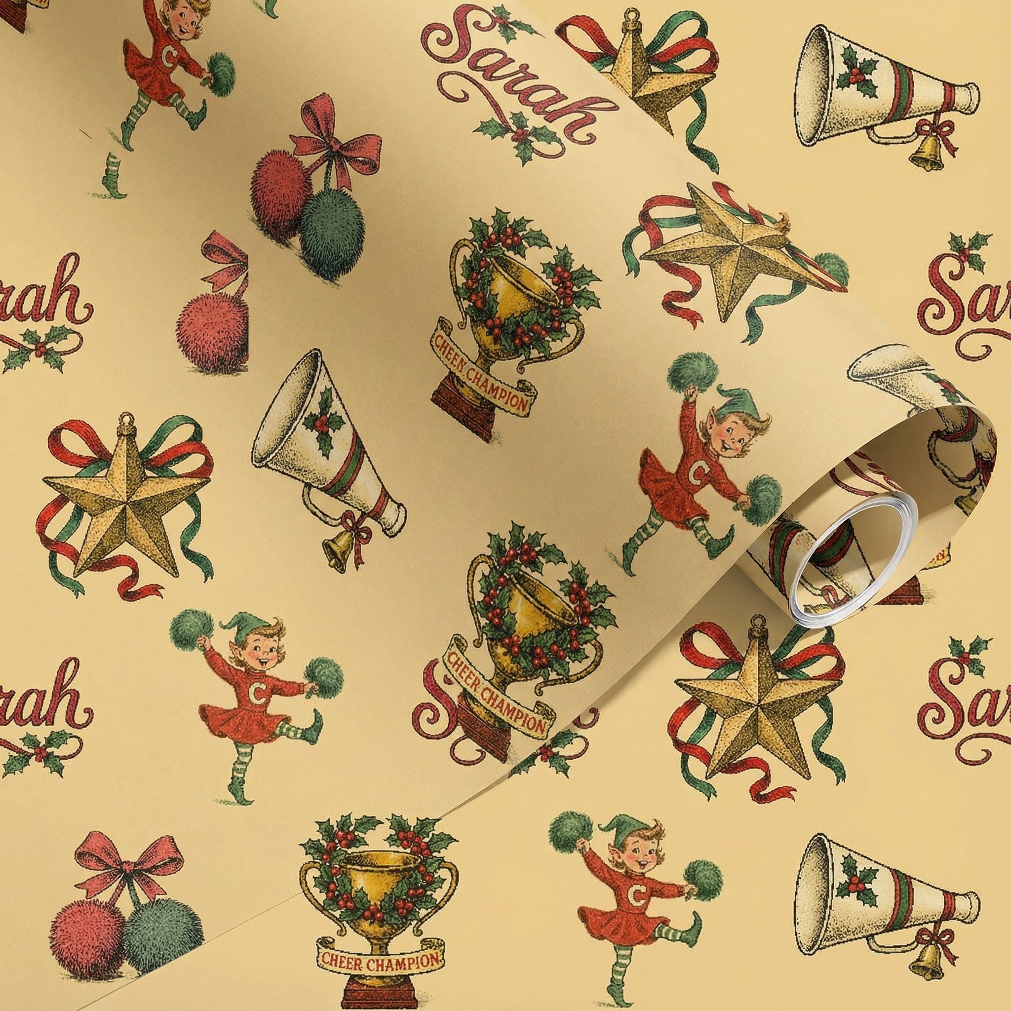 Personalizable Vintage Christmas Cheer Wrapping Paper - Photo 3
