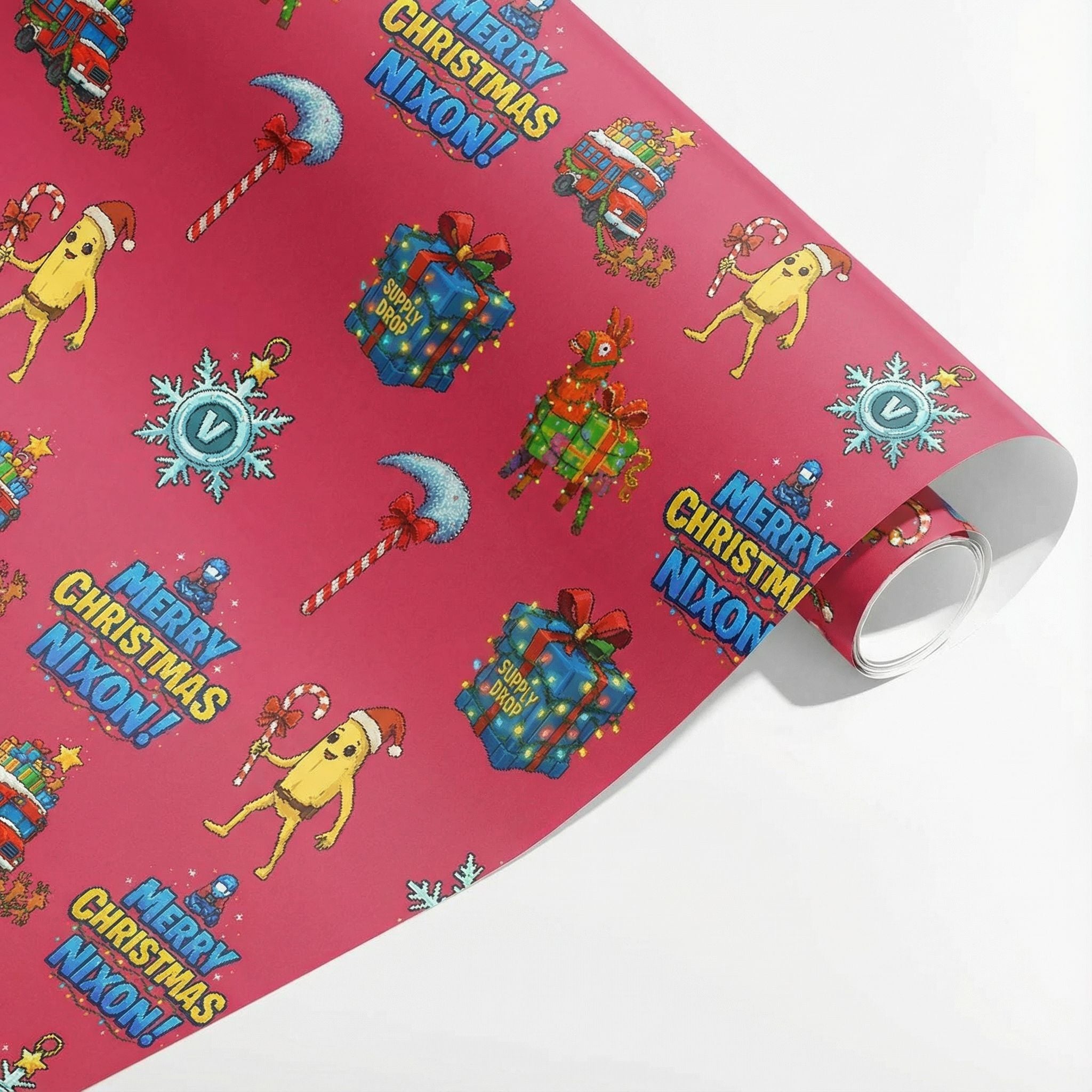 Personalizable Christmas Battle Royale Wrapping Paper - Whimsical Loot Design - Photo 3