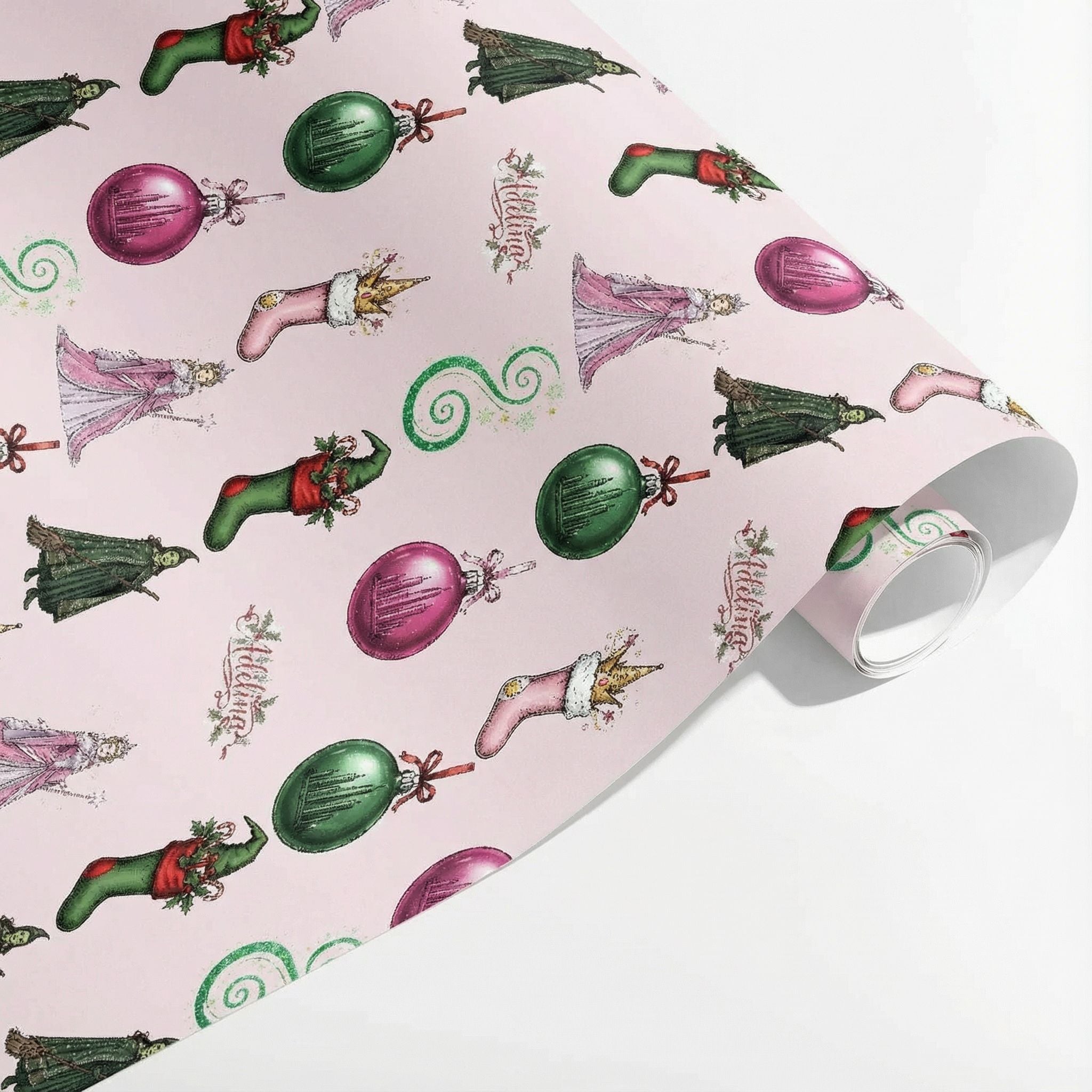 Whimsical Christmas Wrapping Paper - Enchanting Emerald & Pink Fantasy - Photo 3
