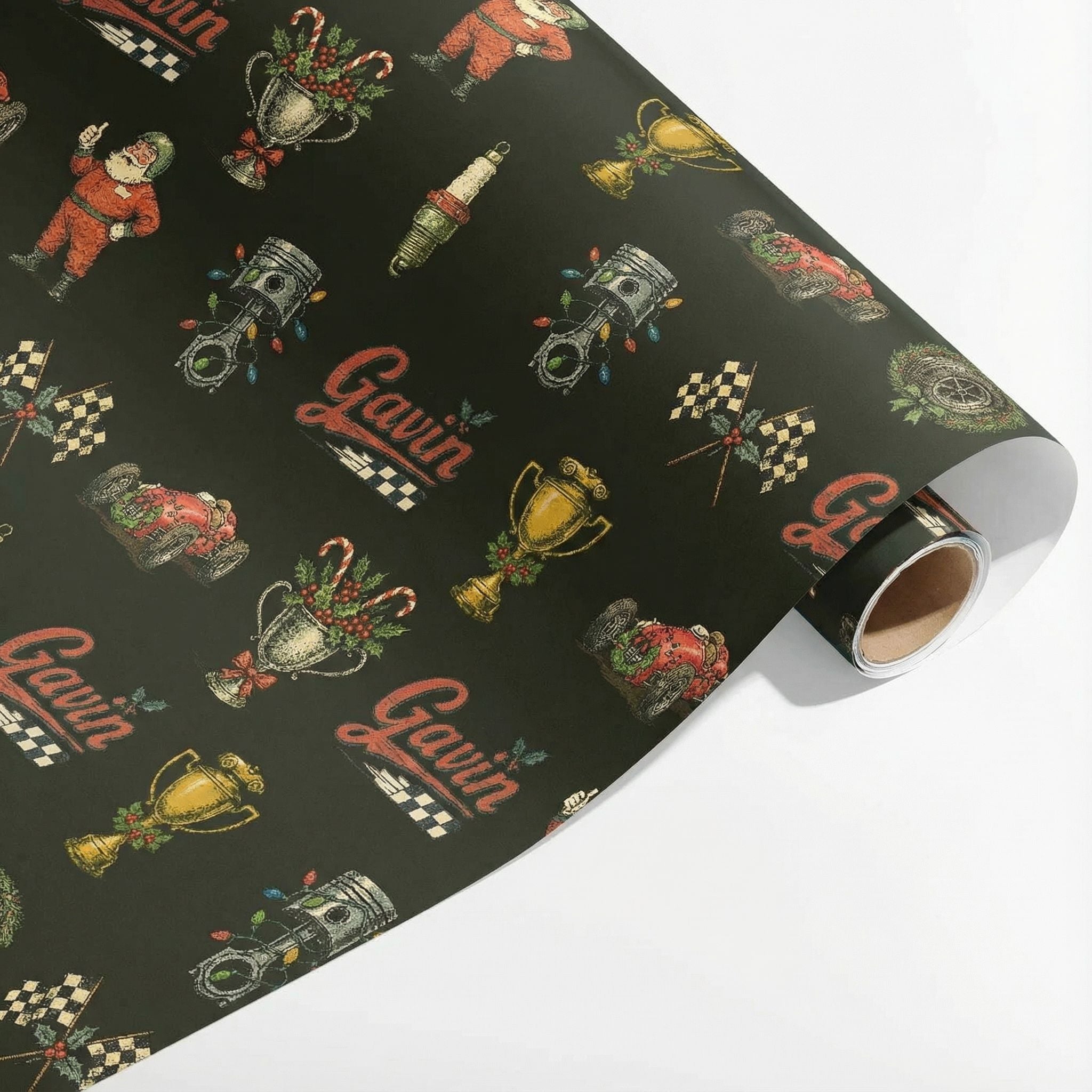 Retro Racing Christmas Wrapping Paper - Personalizable Vintage Auto - Photo 3