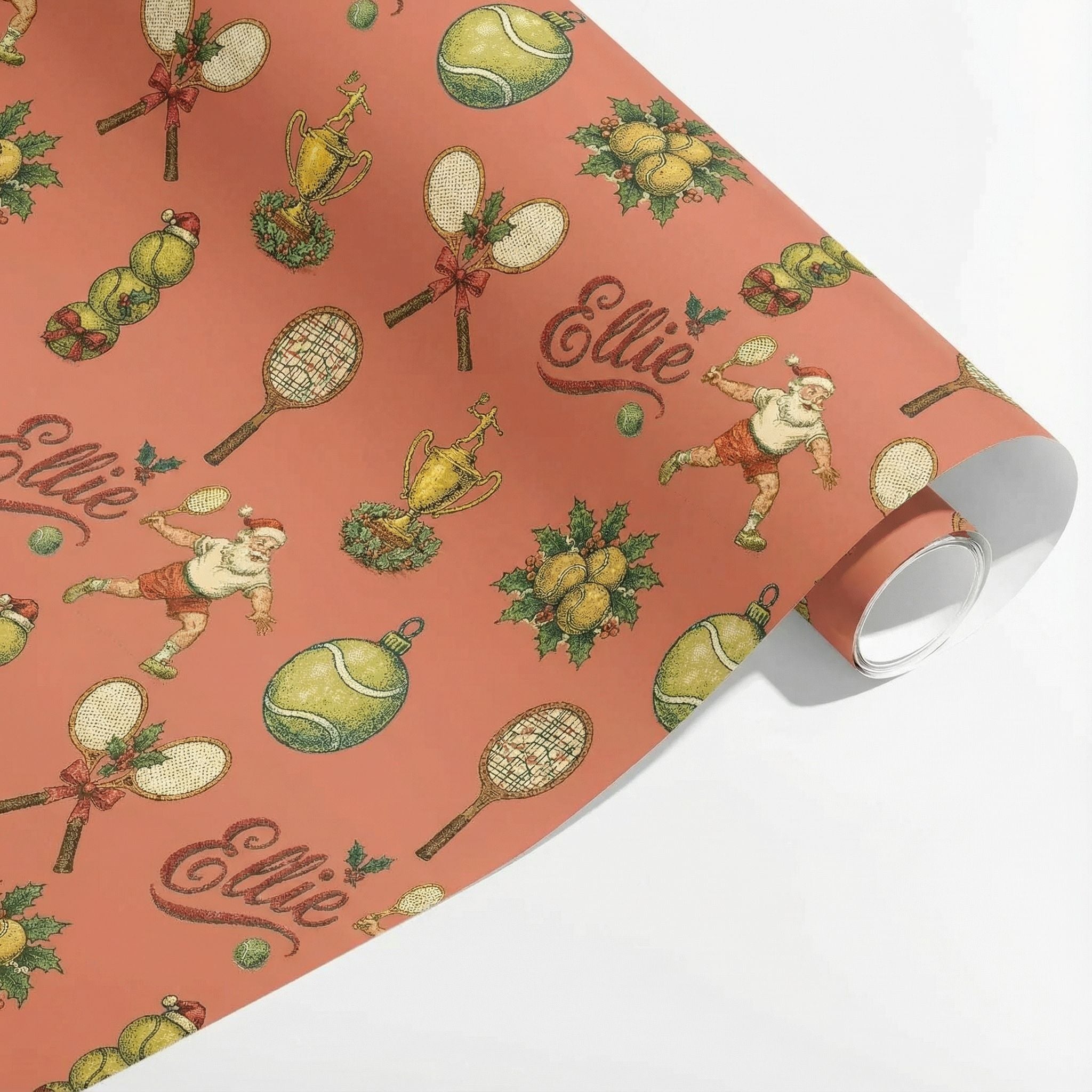 Vintage Tennis Christmas Wrapping Paper - Santa Holiday Racquet Design - Photo 5