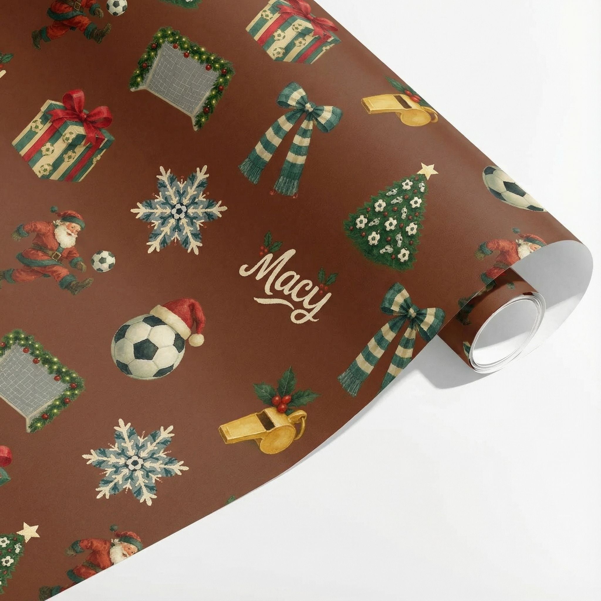 Personalizable Christmas Soccer Gift Wrap - Vintage Holiday Sports Theme - Photo 3