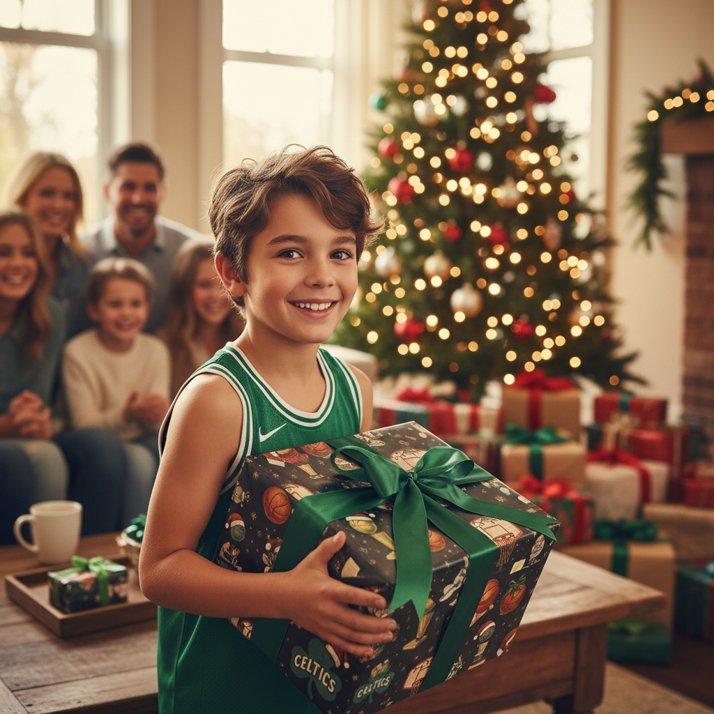 Boston Celtics Holiday Gift Wrap - Retro Basketball Illustration - Photo 3