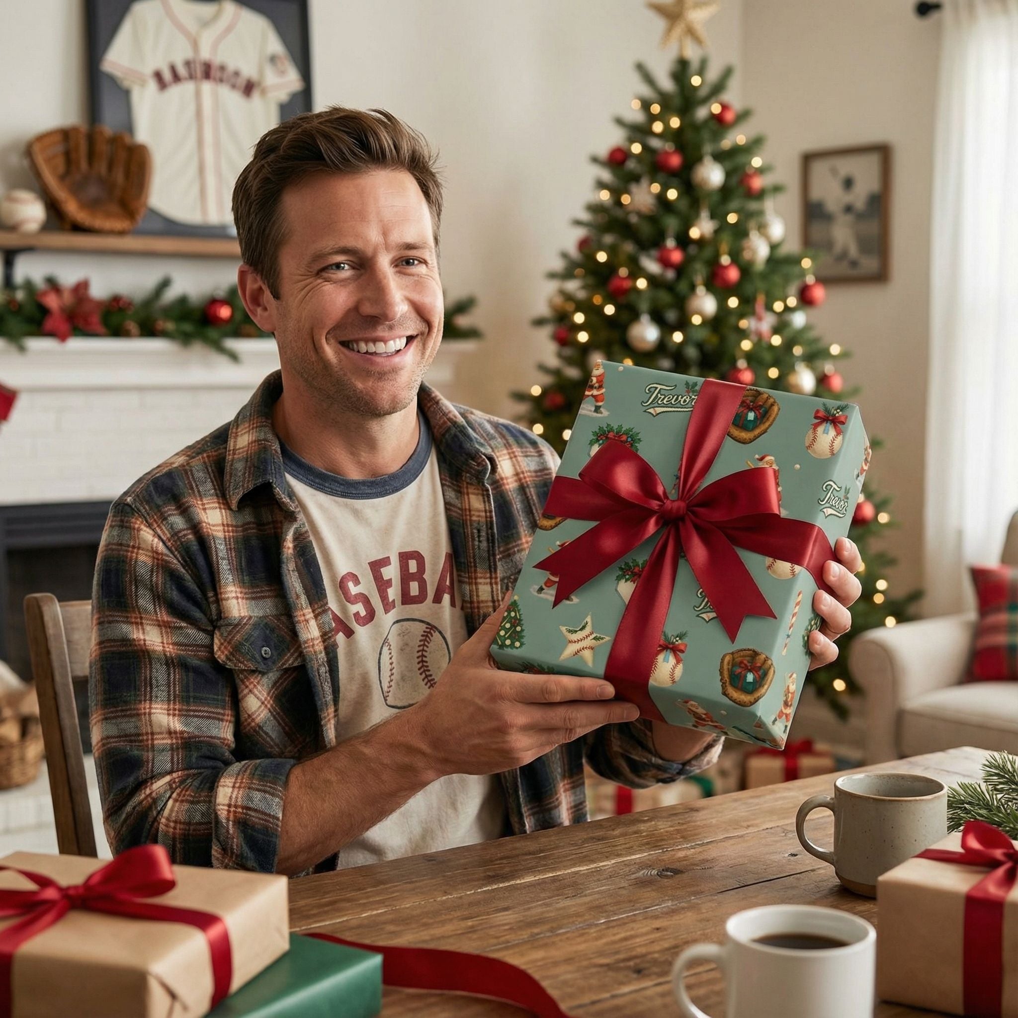 Festive Santa Baseball Gift Wrap - Vintage Sports Christmas Paper - Photo 4