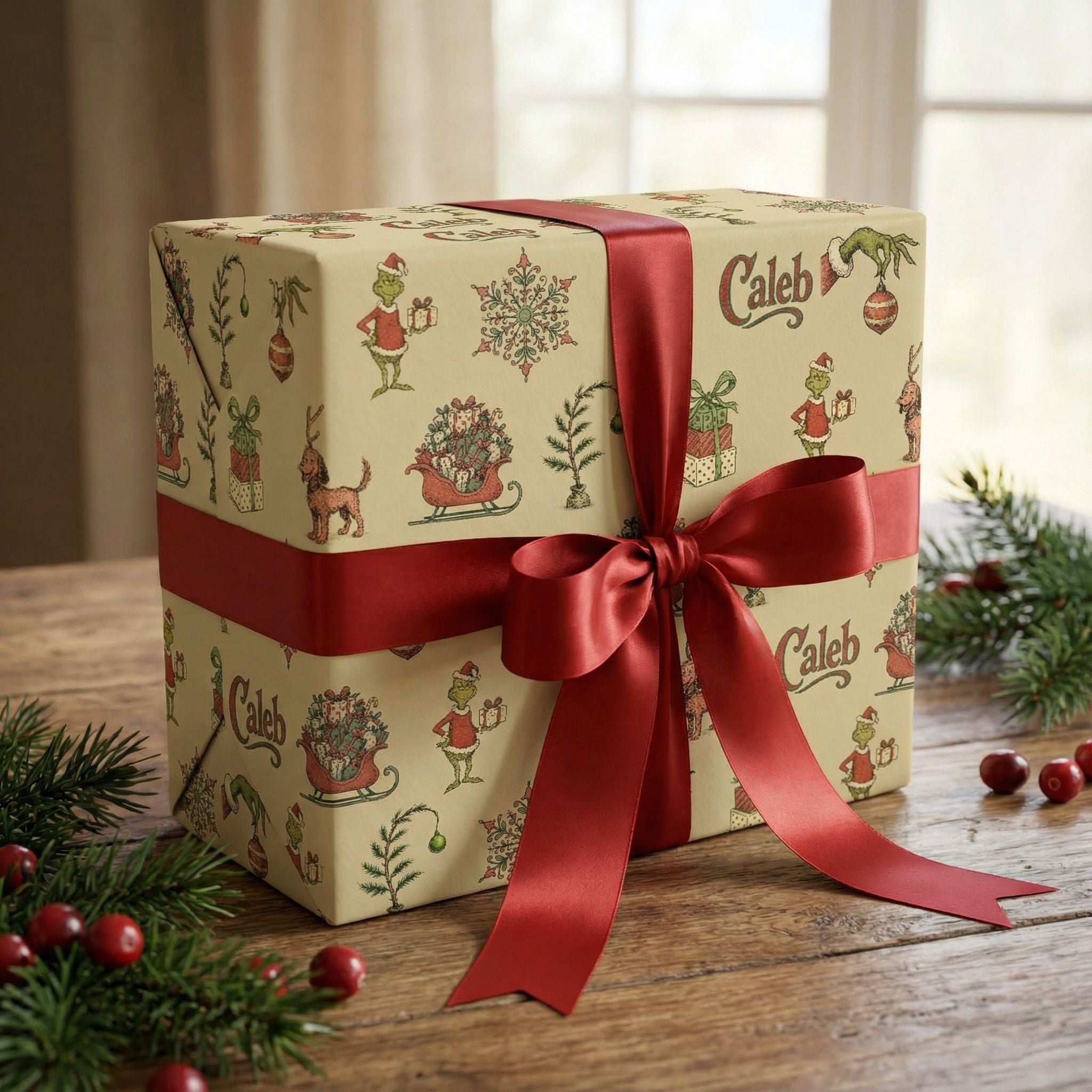 Festive Green Character Gift Wrap - Whimsical Christmas Tree Design - Photo 4