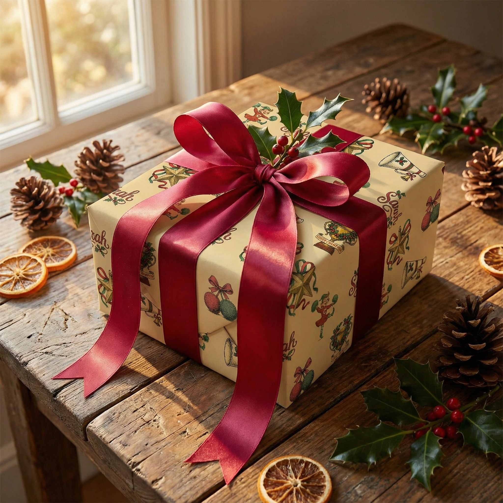 Personalizable Vintage Christmas Cheer Wrapping Paper - Photo 4