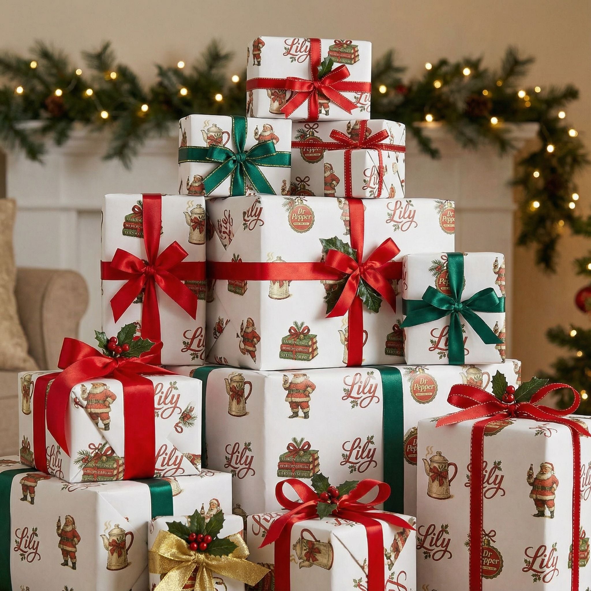 Dr Pepper Christmas Wrapping Paper - Vintage Santa & Holly Style - Photo 5