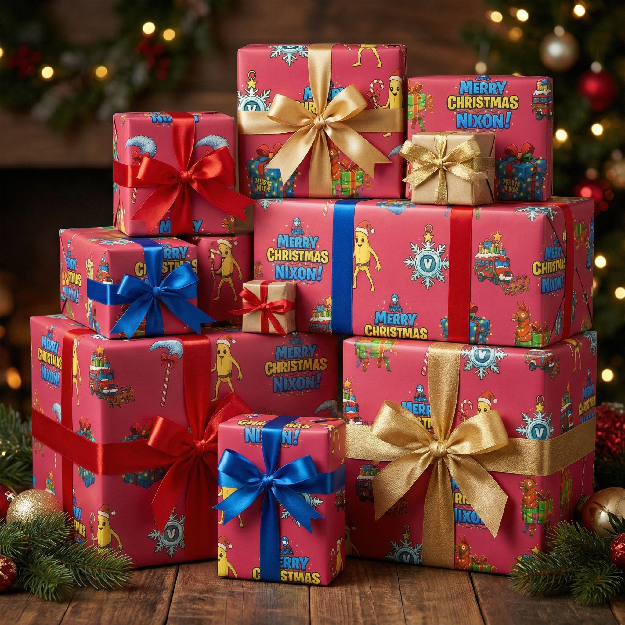 Personalizable Christmas Battle Royale Wrapping Paper - Whimsical Loot Design - Photo 5