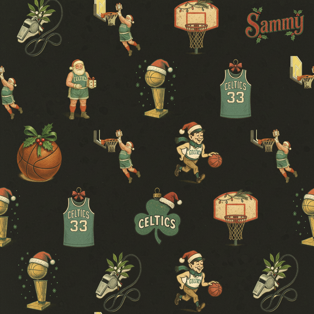 Boston Celtics Holiday Gift Wrap - Retro Basketball Illustration - Photo 5