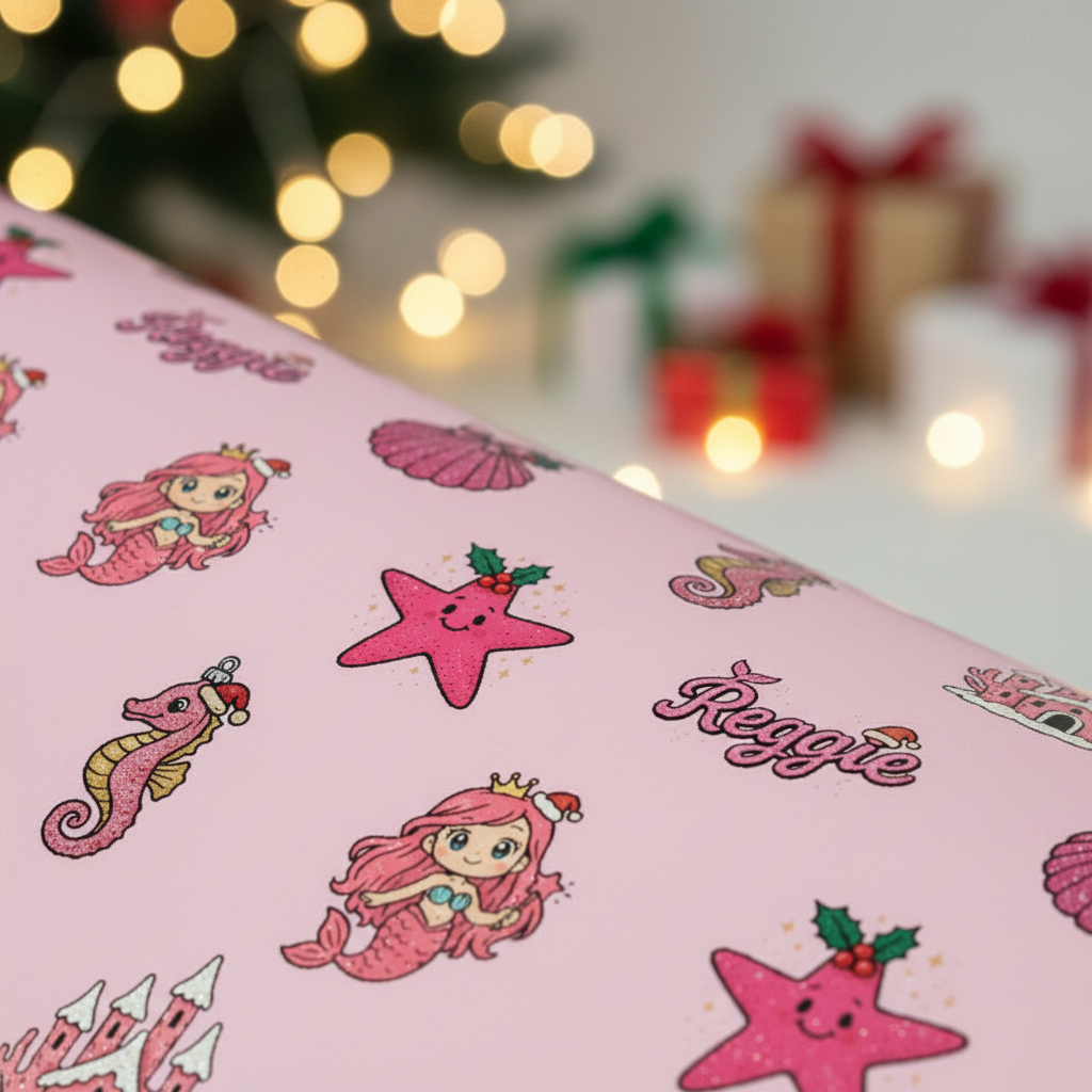 Personalizable Pink Mermaid Christmas Gift Wrap - Retro Princess - Photo 4