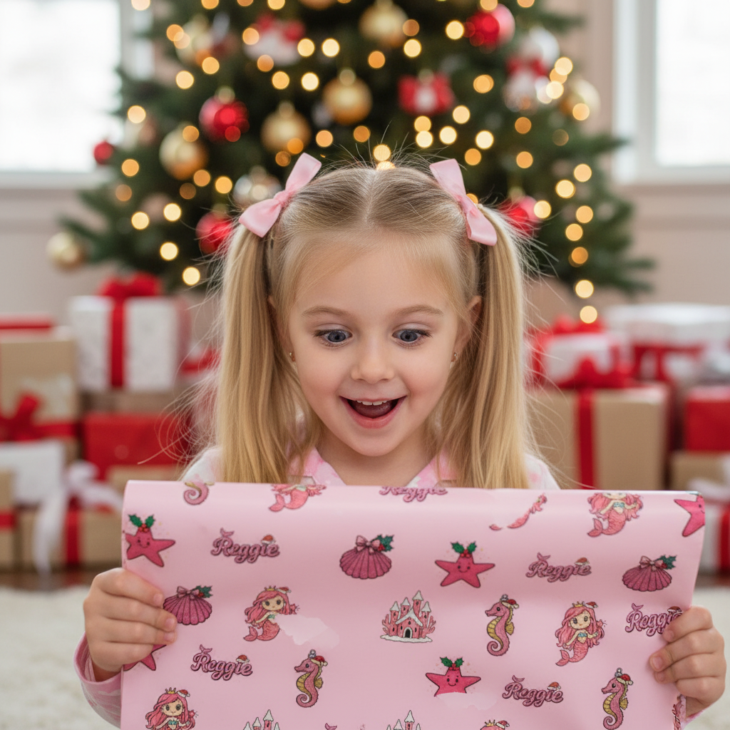 Girl's Christmas Wrapping Paper - Glittery Mermaid & Castle Design - Photo 5