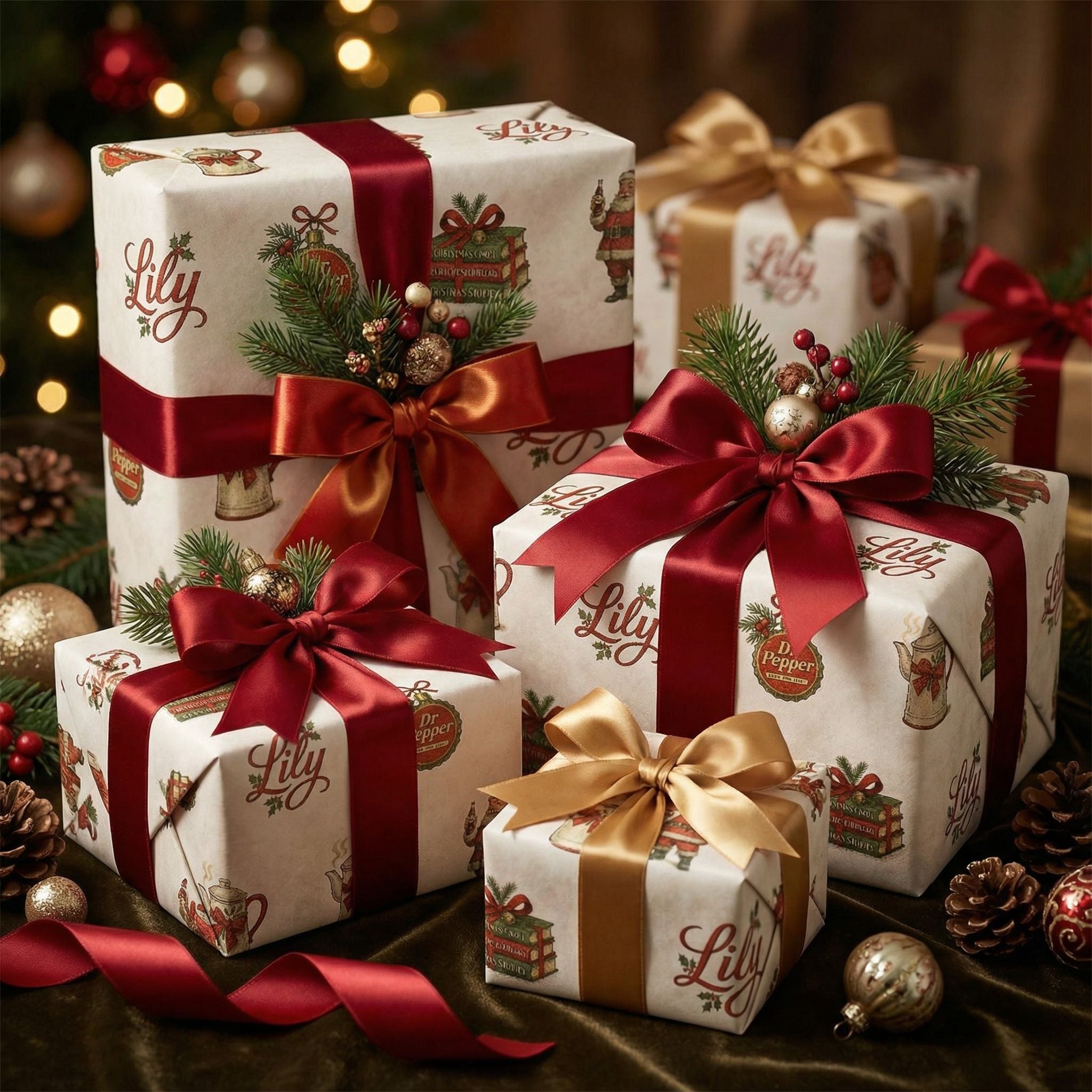 Dr Pepper Christmas Wrapping Paper - Vintage Santa & Holly Style - Photo 7