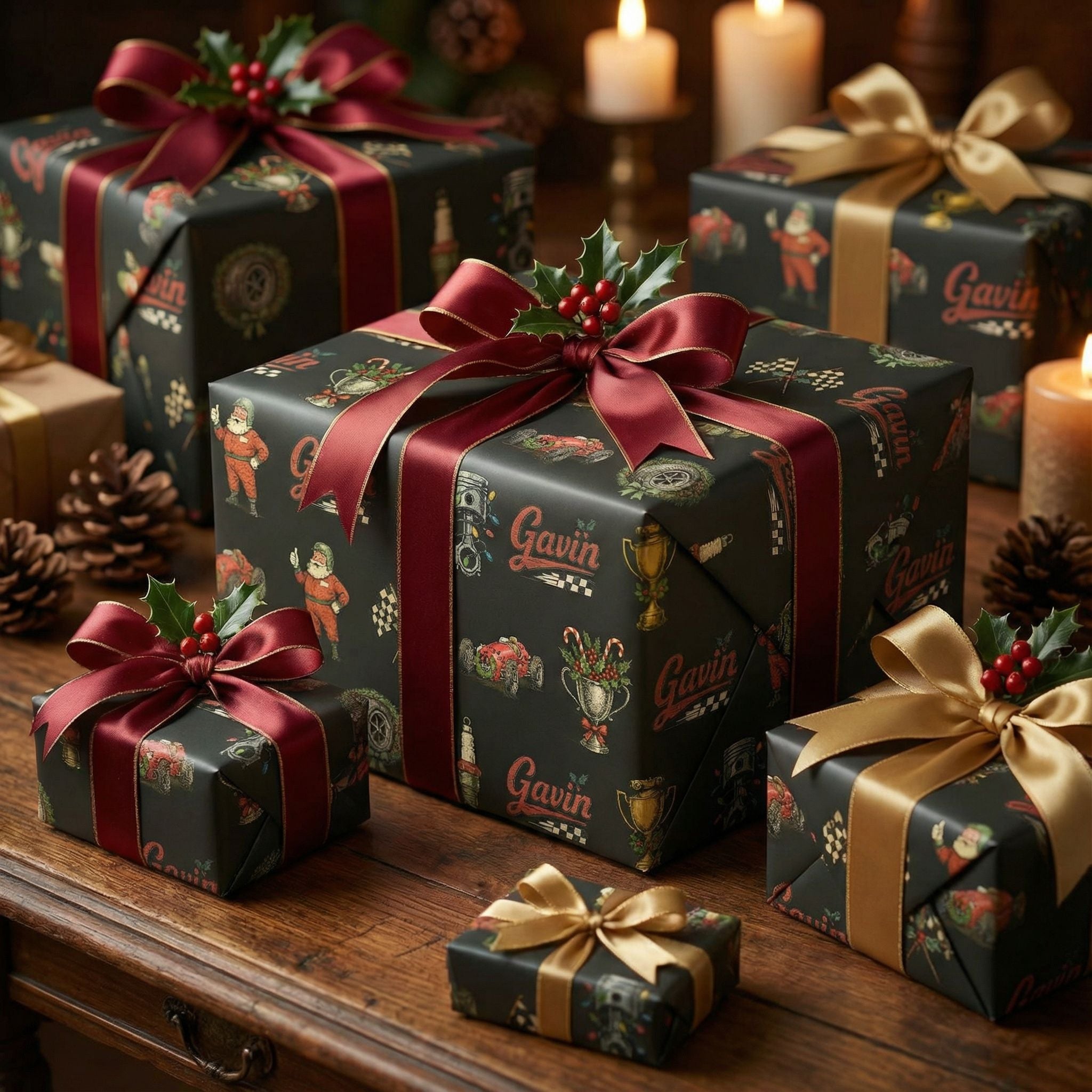 Retro Racing Christmas Wrapping Paper - Personalizable Vintage Auto - Photo 4