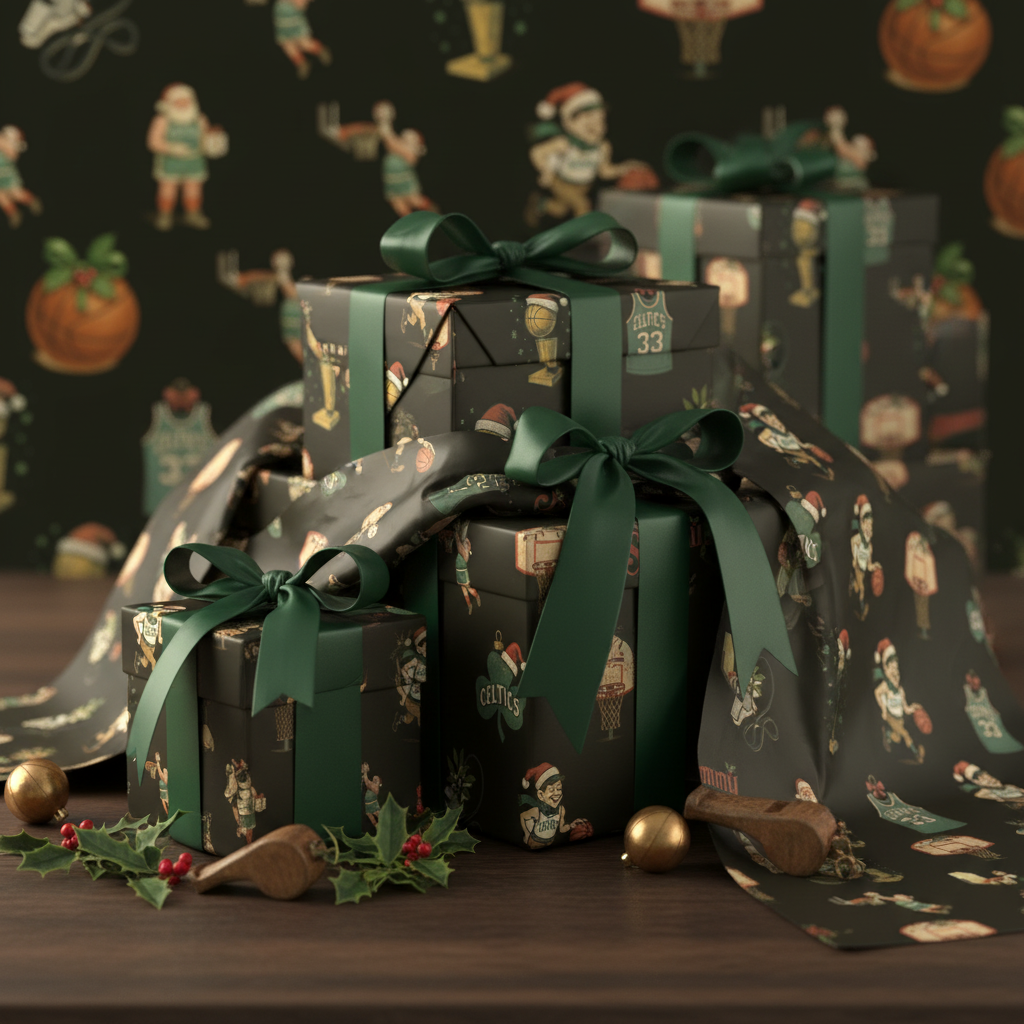 Boston Celtics Holiday Gift Wrap - Retro Basketball Illustration - Photo 6