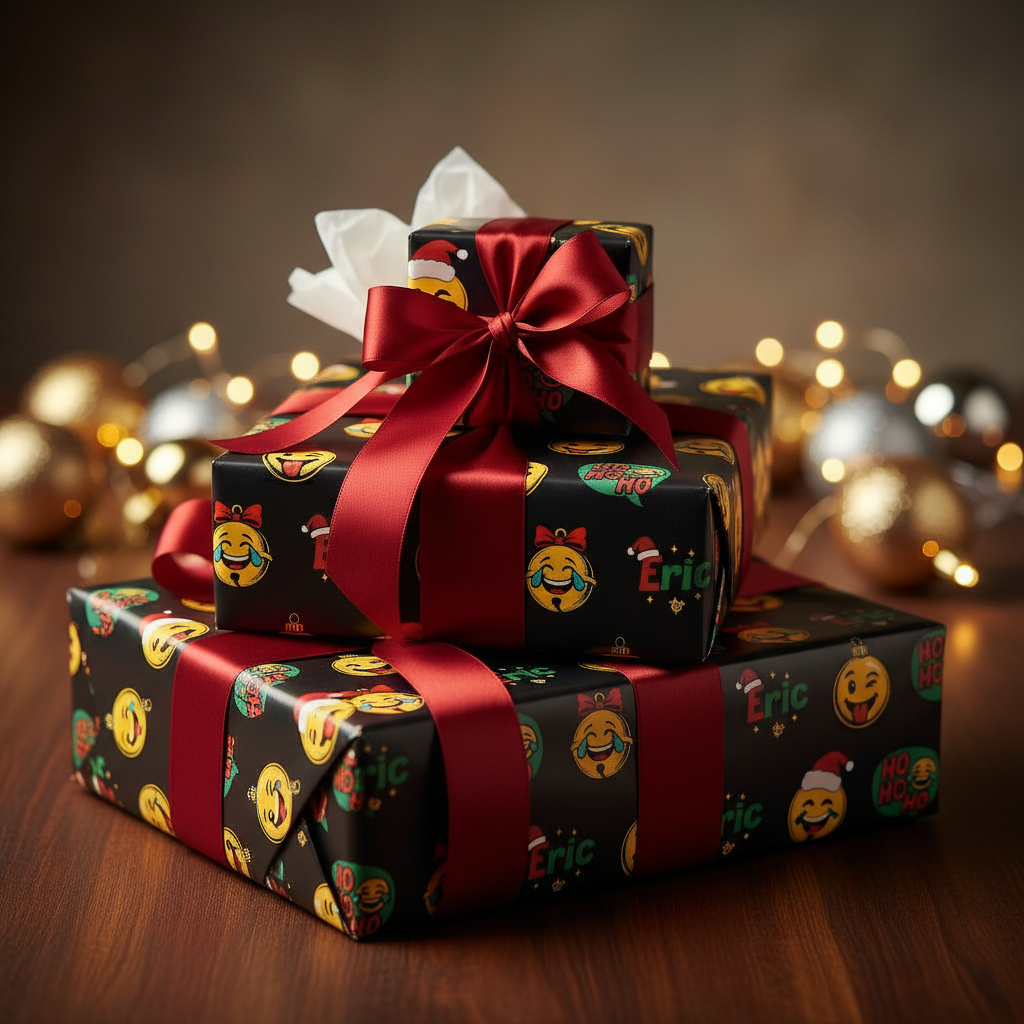 Festive Emoji Gift Wrap - Personalized Retro Holiday Comic Style - Photo 3