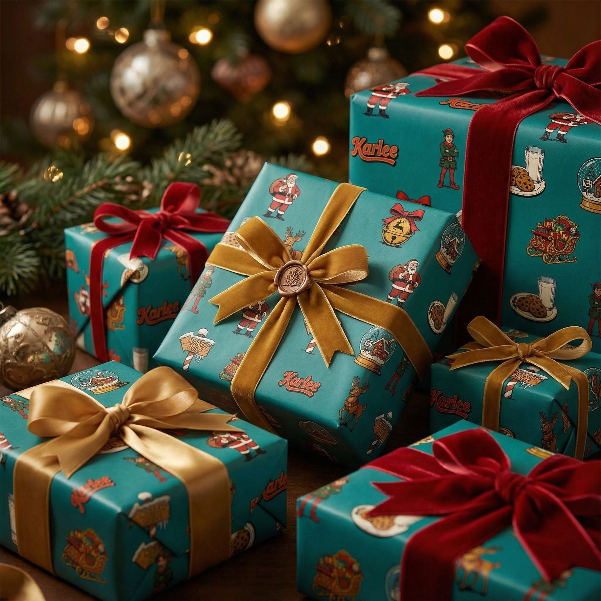 Vintage Yuletide Gift Wrap - Classic Saint Nick & Elf Pattern Custom - Photo 5