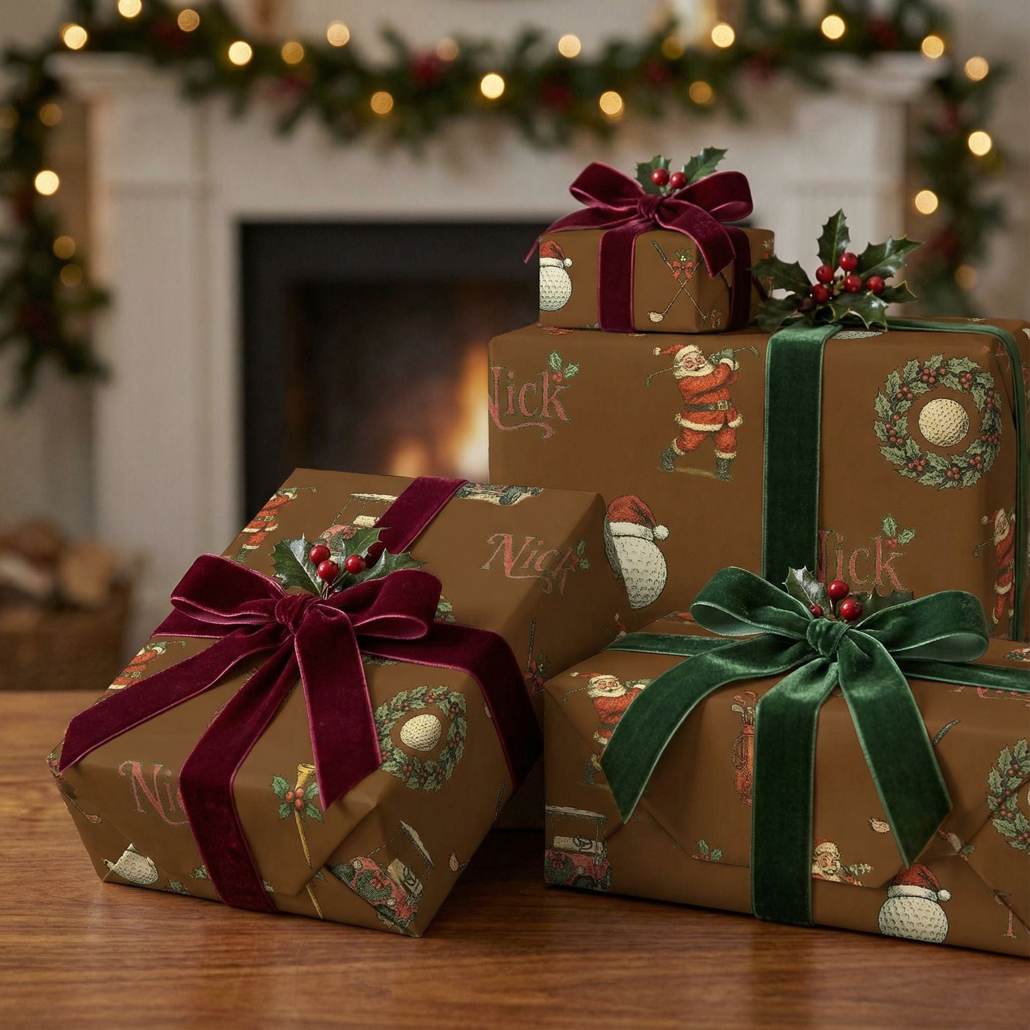 Santa's Golf Game Christmas Wrap - Vintage Style Custom Paper - Photo 4