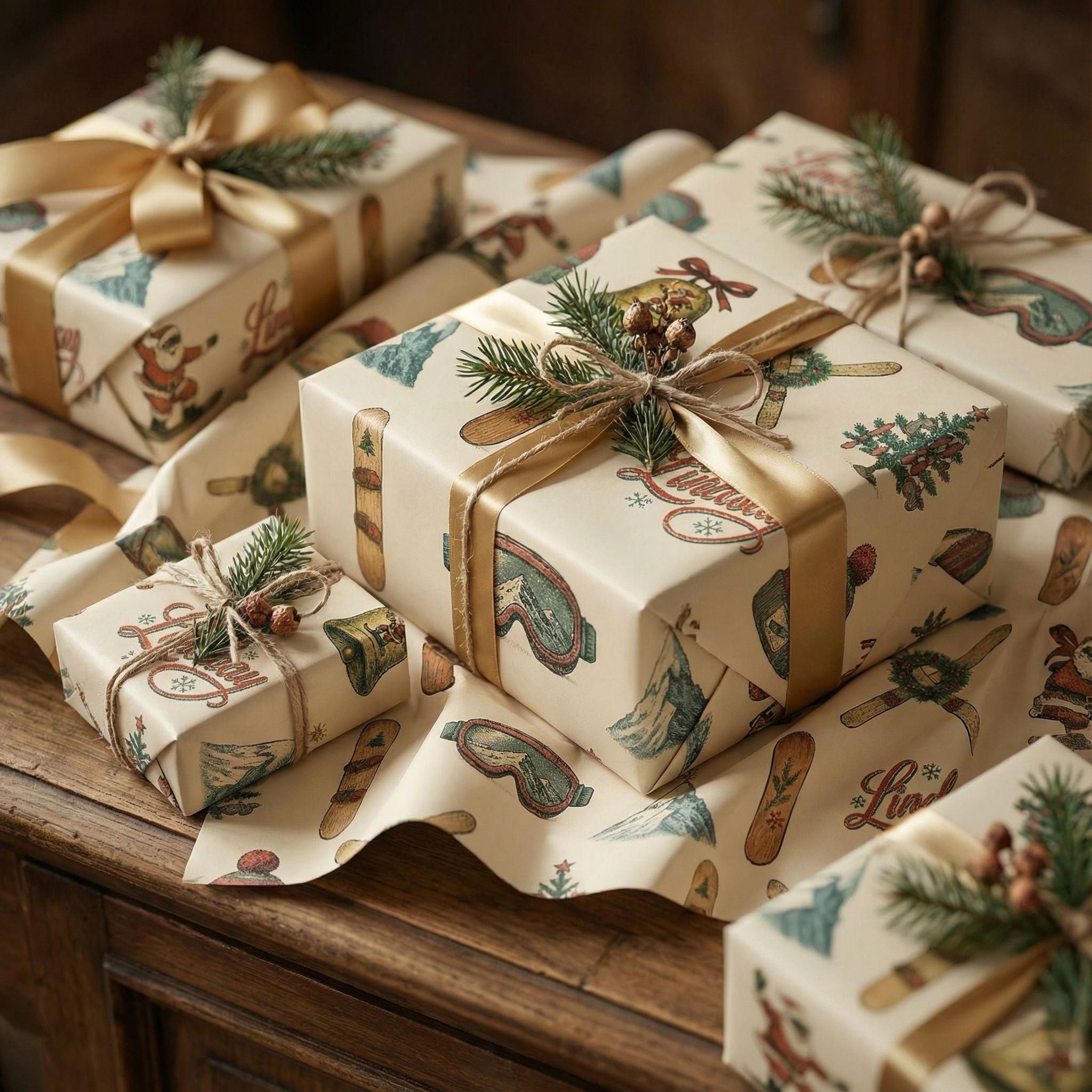 Snowboarding Santa Christmas Wrap - Vintage Winter Sports Personalizable - Photo 4