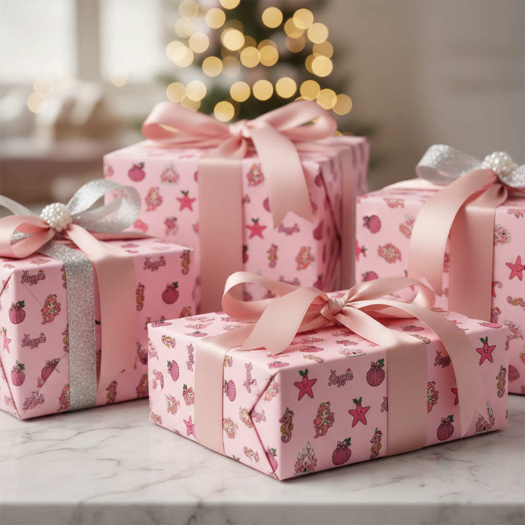 Personalizable Pink Mermaid Christmas Gift Wrap - Retro Princess - Photo 6