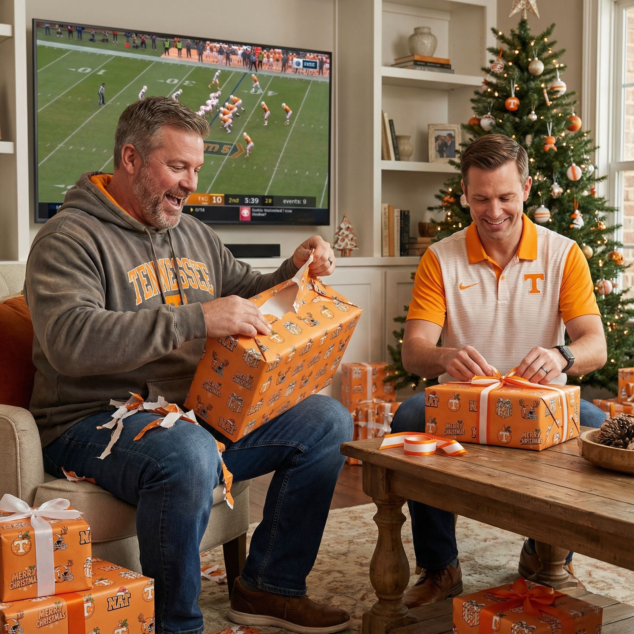 Christmas Football Fan Wrap - Retro Orange & White Personalizable Gift Paper - Photo 5