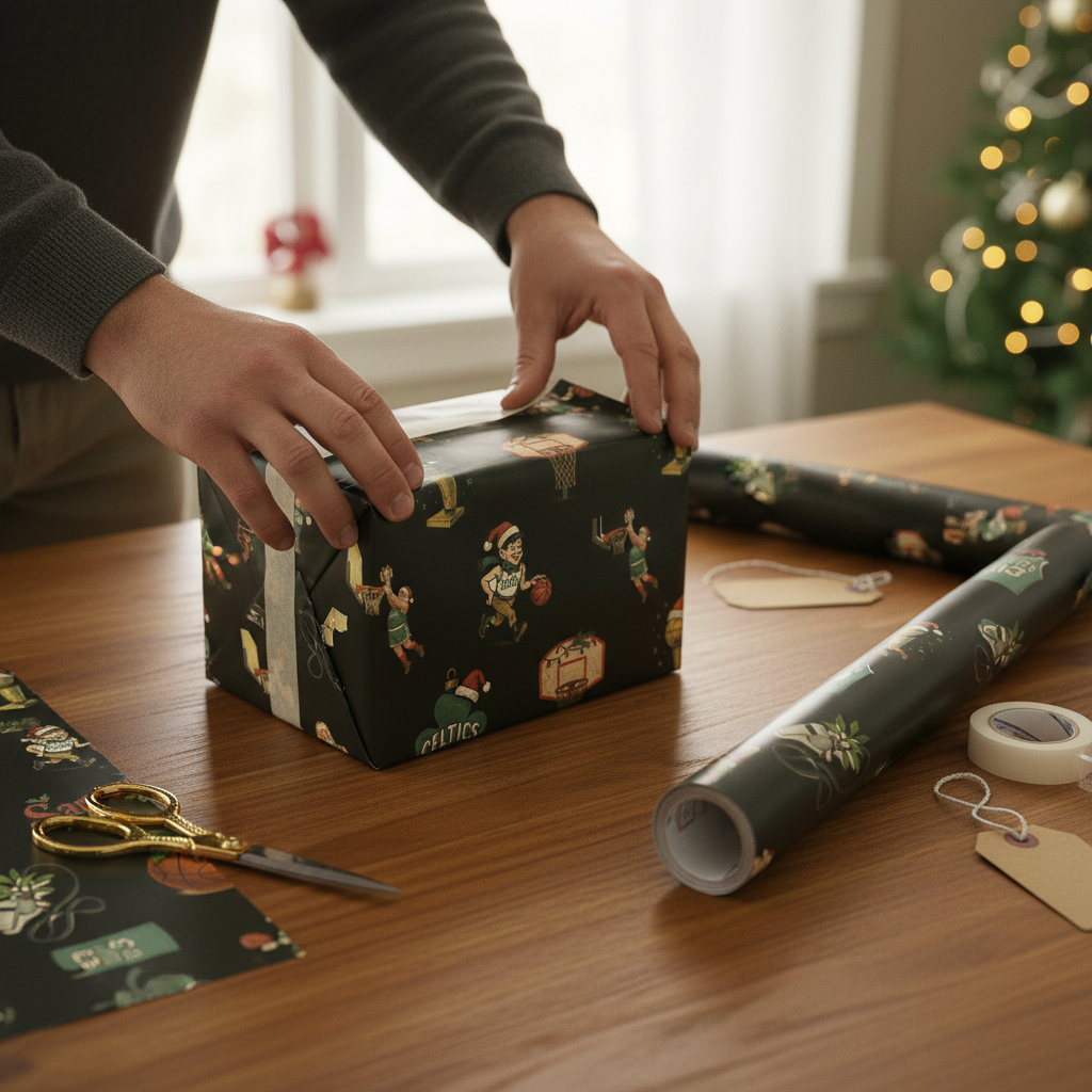 Boston Celtics Holiday Gift Wrap - Retro Basketball Illustration - Photo 7