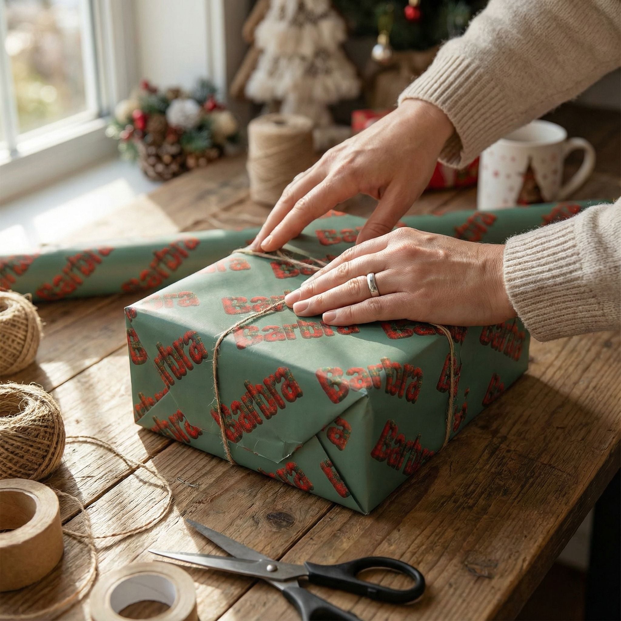 Personalizable Plaid Christmas Wrapping Paper - Chunky Name Design - Photo 4