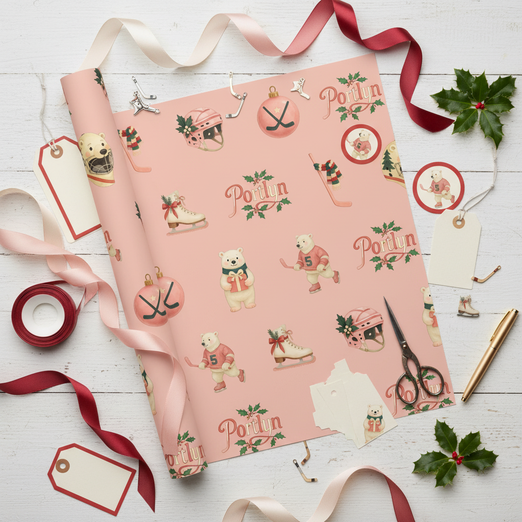Pink Hockey Christmas Wrapping Paper - Polar Bear Delight - Photo 2