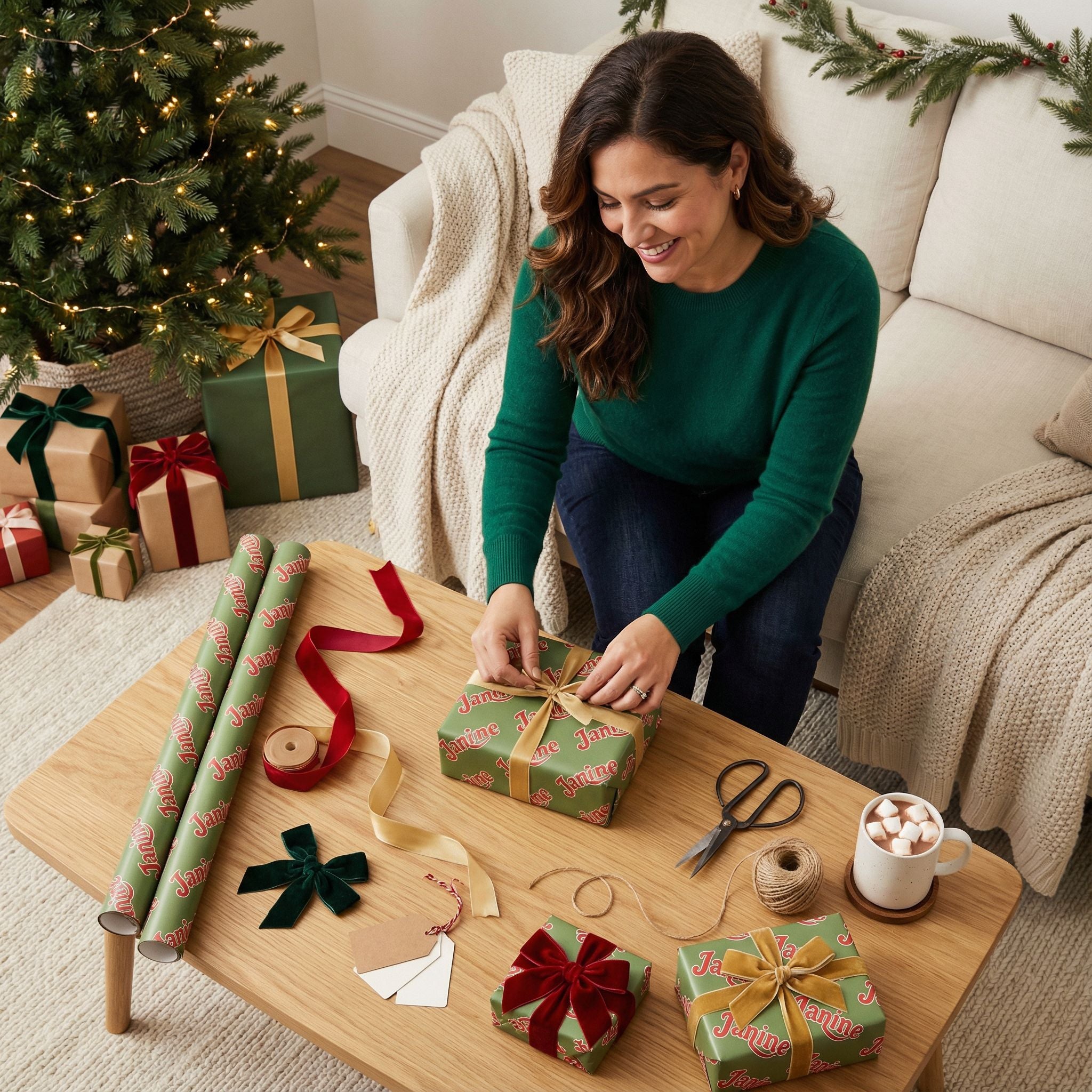 Custom Name Holiday Gift Wrap - Festive Green & Red Personalizable - Photo 3