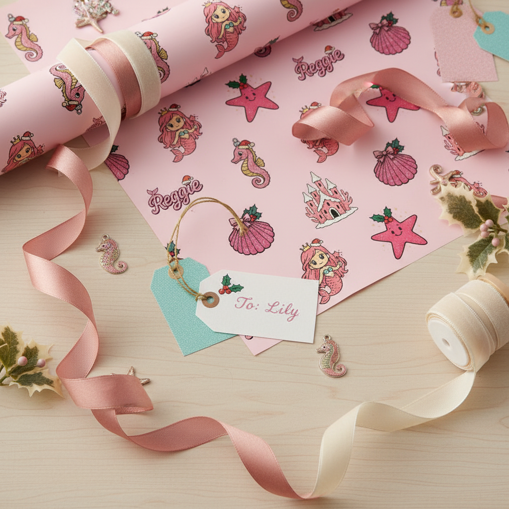 Girl's Christmas Wrapping Paper - Glittery Mermaid & Castle Design - Photo 8