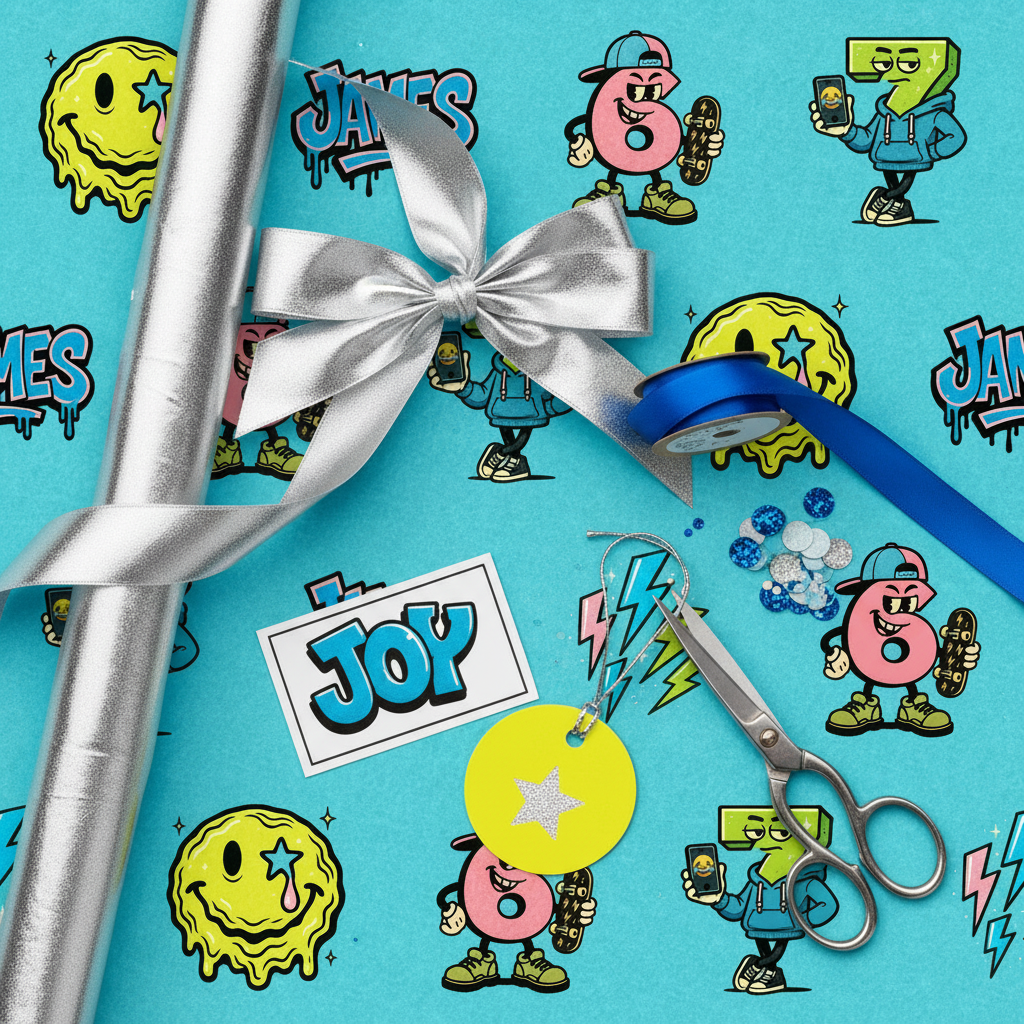 Gen Z Christmas Wrapping Paper - Retro-Comic '6 & 7' Vibe - Photo 5